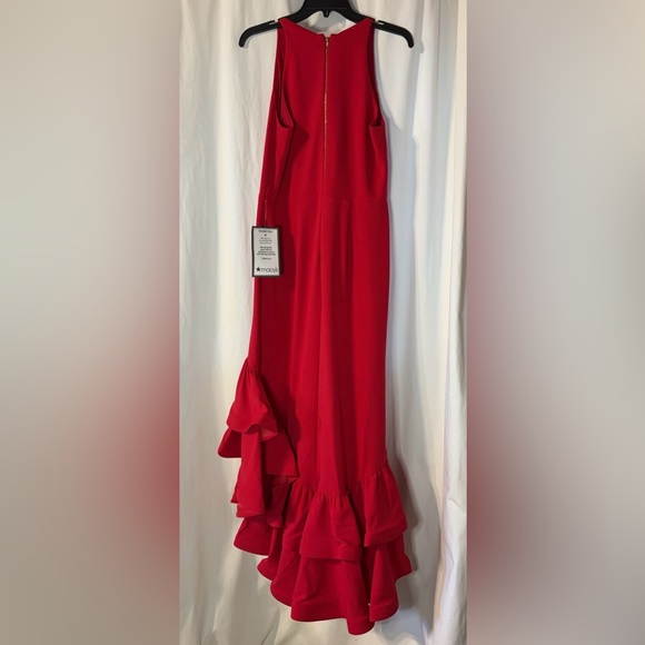 NWT- Betsy & Adam Crepe Tiered Ruffled Red Gown Gorgeous! 14 Petite - Picture 10 of 12
